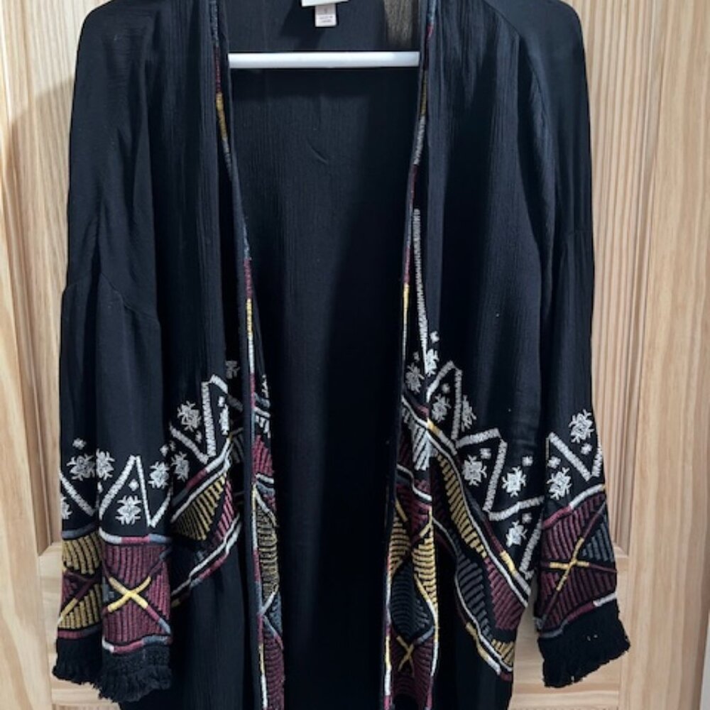 Knox Rose embroidered open-front cardigan Small boho or Aztec-inspired style